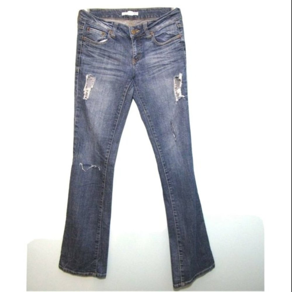 Women's Bootcut Jeans 27" Waist Distressed Mid Rise Grunge 2.1 Denim